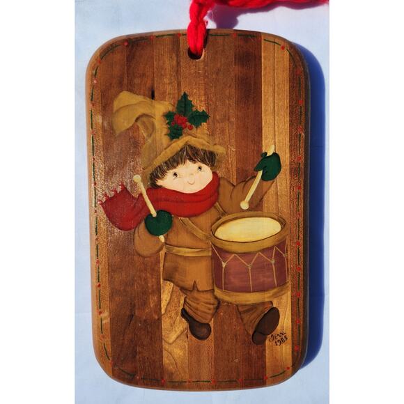 Little Drummer Boy Christmas Vintage Handpainted Wood Cutting Board Decor - Picture 1 of 4